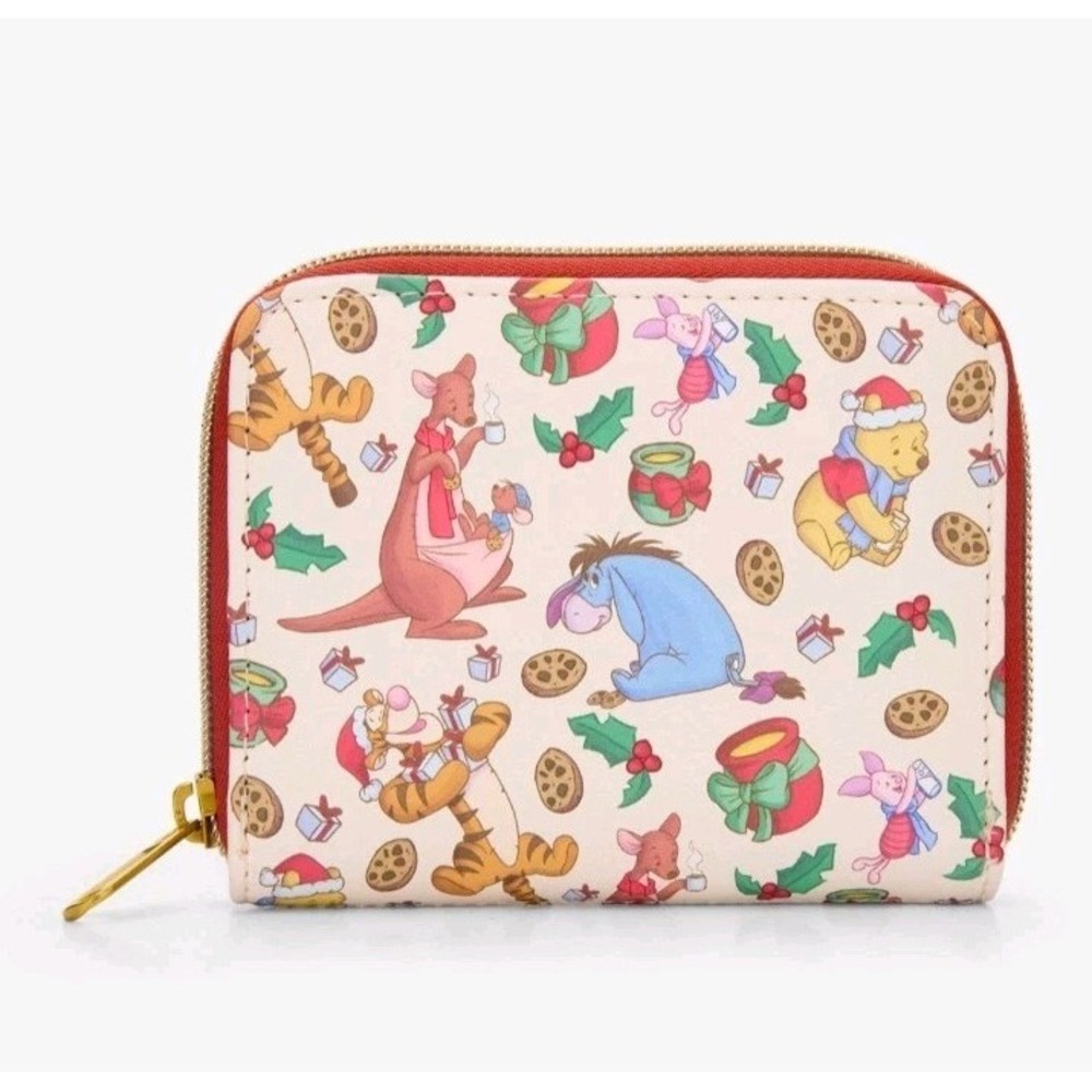 NWT Loungefly Disney Winnie The Pooh Friends Milk & Cookies Holiday Zip Wallet